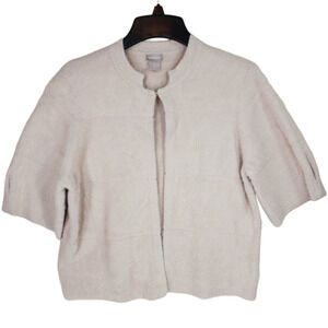 Chicos Furry Sweater‎ Cardigan 0 S/4 Women Cream Open Front Eyelash Short Sleeve